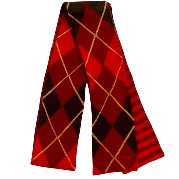 Fossil Argyle Knit Scarf Reversible Red Green Yellow Stripes 5x80 Unisex - Picture 1 of 3